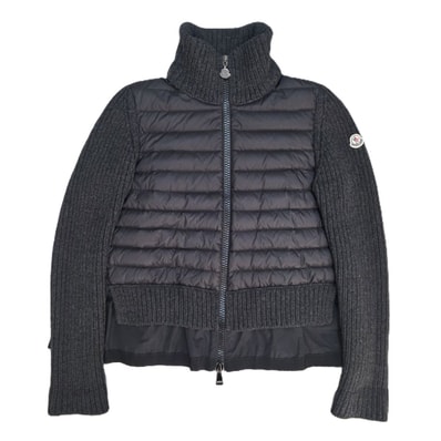 MONCLER モンクレール MAGLIONE TRICOT CARDIGAN ニット切替 フリル カーディガン ダウンジャケット A20939470200 S ウール ナイロン ブラック グレー レディース【中古】