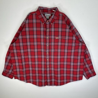 古着 カーハート Carhartt 長袖シャツ ワーク 大きいサイズ 肉厚 ボタンダウン 3XL レッド系 マルチカラー メンズ