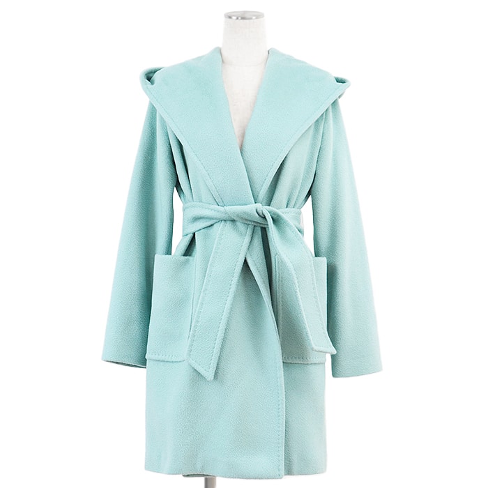 マックスマーラ RIALTO リアルト フーデッド ガウン キャメル100% メルトン ベルト付属 コート レディース ミントブルー 38 MaxMara