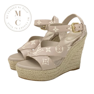 ルイヴィトン LOUIS VUITTON スターボードライン モノグラム サンダル 靴 シューズ レザー ピンクベージュ 未使用 ウェッジソール エスパドリーユ