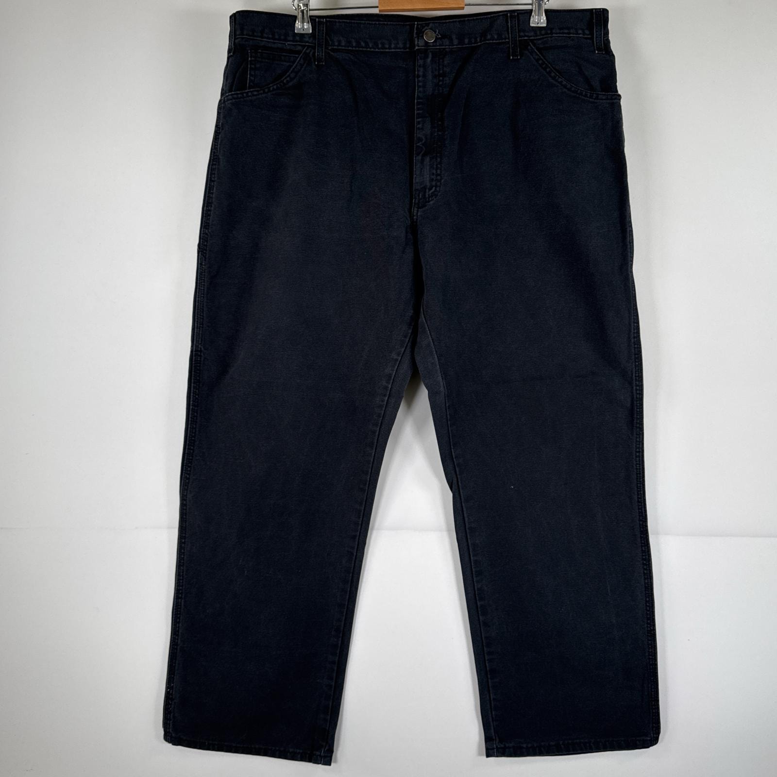 古着 ディッキーズ Dickies ワークパンツ ダック ペインターパンツ 作業着 ワンポイント ロゴ ストレート 大きいサイズ w42 L30  ブラック メンズ