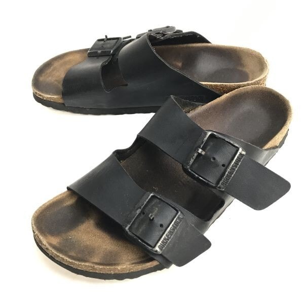 ドイツ製★BIRKENSTOK/ビルケンシュトック★アリゾナ/フラット/レザーサンダル【24.5/size:38/black/黒】Shoes/trainers◆TQ-642