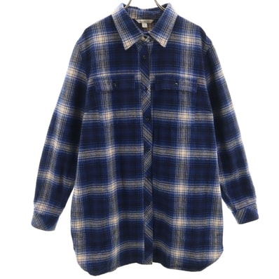 L.L.Bean SIGNATURE エルエルビーンシグネチャー チェック柄 長袖 フランネル シャツワンピース L ブルー系 アウトドア