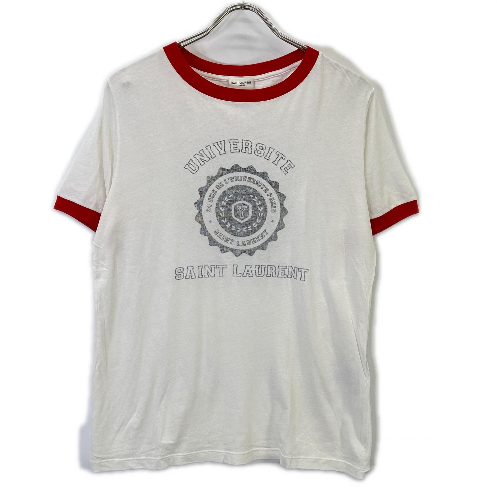 サンローランパリ 464570 エディ期 ユニバーシティプリント リンガーTシャツ 17ss S