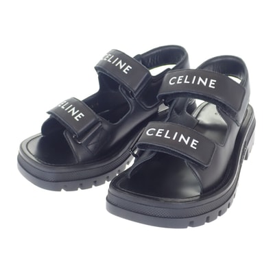 セリーヌ CELINE LEO ベルクロストラップ 345663338C.38NO サンダル カーフスキン ブラック 39 レディース【中古】【Sランク】