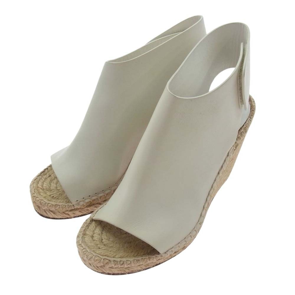 CELINE セリーヌ サンダル 313853 エスパドリーユ ウェッジソール オープントゥ レザーサンダル オフホワイト系 34【中古】