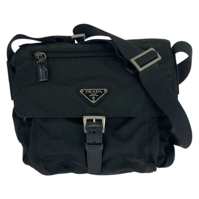 PRADA プラダ テスート 三角ロゴプレート ブラック 黒 シルバー金具 ナイロン レザー/ ショルダーバッグ メッセンジャーバッグ 505720 【中古】