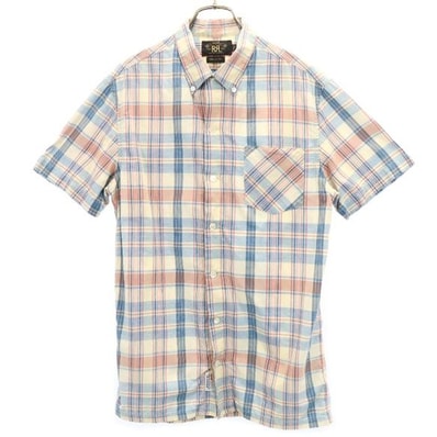 RRL ダブルアールエル 黒タグ 一ツ星 チェック柄 半袖 シャツ S ネイビー×ピンク RALPH LAUREN
