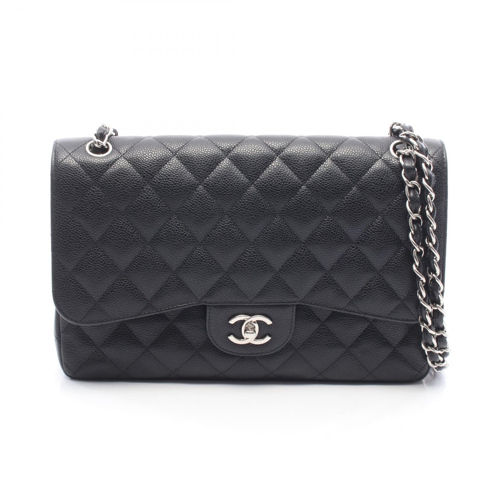 シャネル CHANEL デカマトラッセ30 クラシック ラージ Wフラップ ショルダーバッグ バッグ キャビアスキン(グレインドカーフ) レディース ブラック系 【中古】
