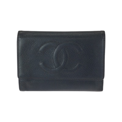 CHANEL シャネル ヴィンテージ ココマーク ブラック 黒 ゴールド金具 キャビアスキン 折財布 コンパクトウォレット 601419 【中古】