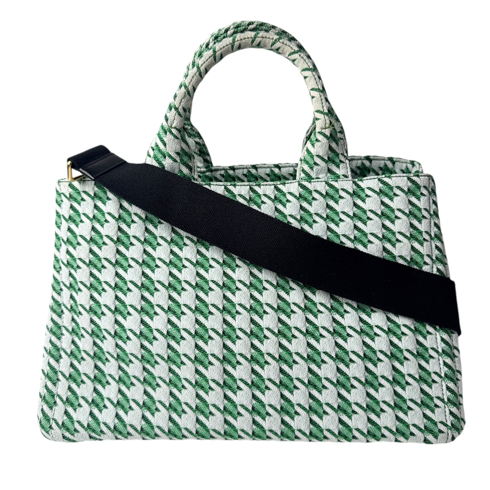 プラダ PRADA カナパ トートバッグ 千鳥格子 2way ショルダーバッグ グリーン キャンバス 斜めがけ クロスボディ レディース