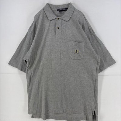 古着 90's/90年代 ノーティカ NAUTICA 半袖シャツ ワンポイント 刺繍 ポロシャツ 大きいサイズ 胸ポケット 2XL グレー 無地 メンズ