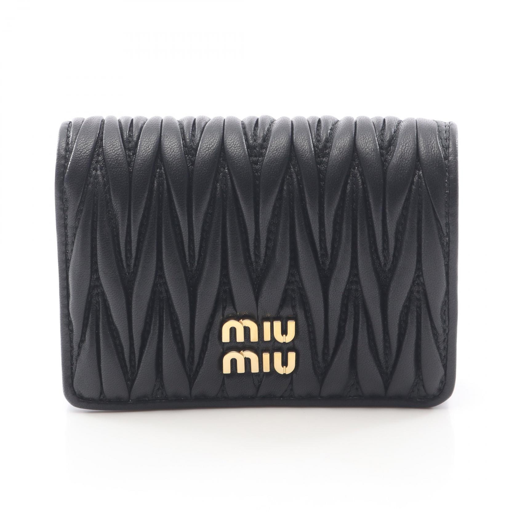 ミュウ ミュウ Miu Miu マテラッセ 二つ折り財布 財布 レザー レディース ブラック系 5MV021AFPPF0002 【新品】