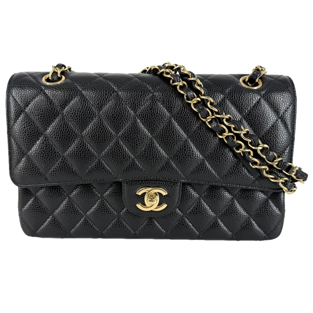 CHANEL シャネル ショルダーバッグ マトラッセ25 ダブルチェーン ダブルフラップ 肩掛け 斜め掛け ココマーク ターンロック  キャビアスキン   ブラック 黒 ゴールド金具 レディース【中古品】