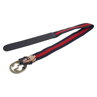 グッチ ベルト サイズ:75/30 411924 ネイビー レッド キャンバス レザー レディース GUCCI 【中古】