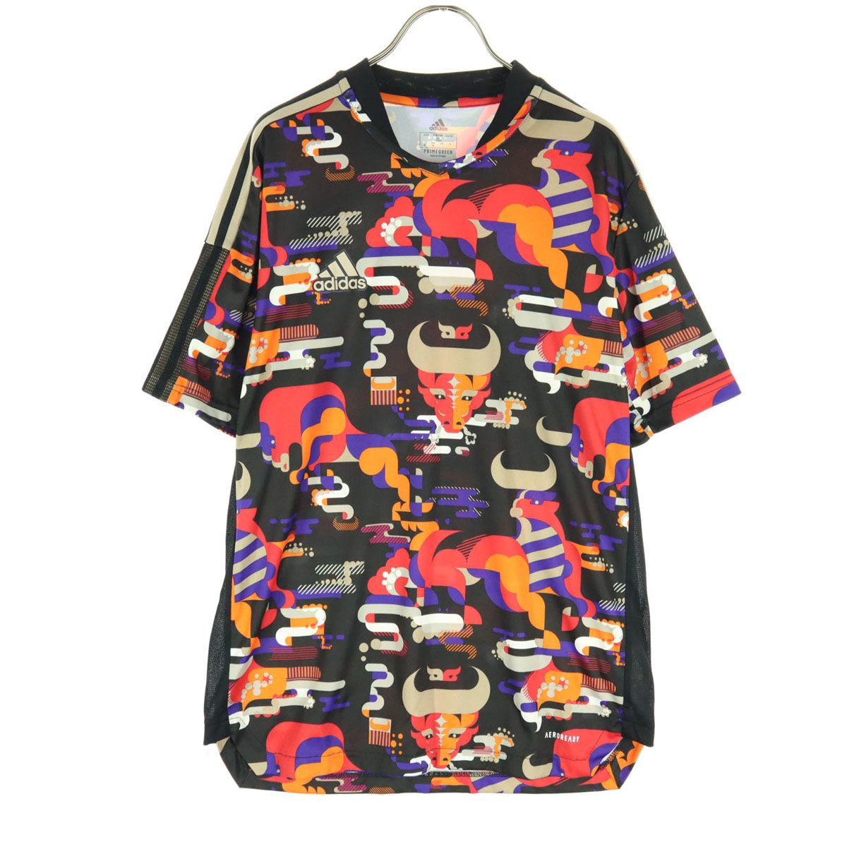 美品 adidas アディダス 総柄 半袖 Tシャツ M ブラック