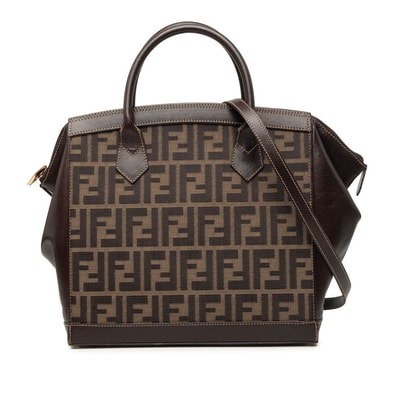 フェンディ ズッカ ハンドバッグ ショルダーバッグ 2WAY ブラウン キャンバス レザー レディース FENDI 中古
