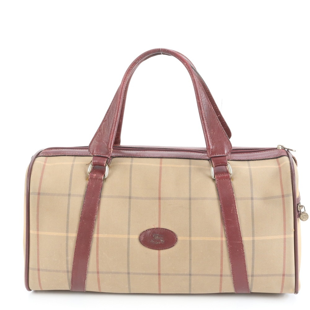 ■美品 バーバリー チェックボストン バッグ レザー×キャンバス