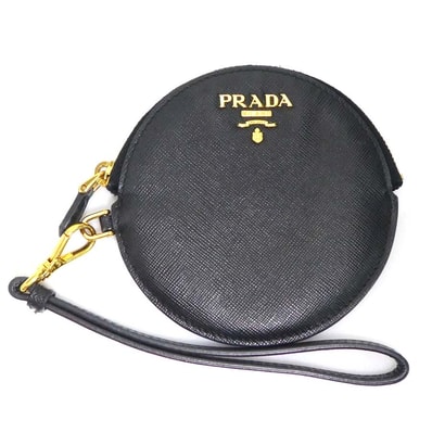プラダ PRADA コインケース ポーチ レザー ブラック ユニセックス 1M1443【中古】 r10576g