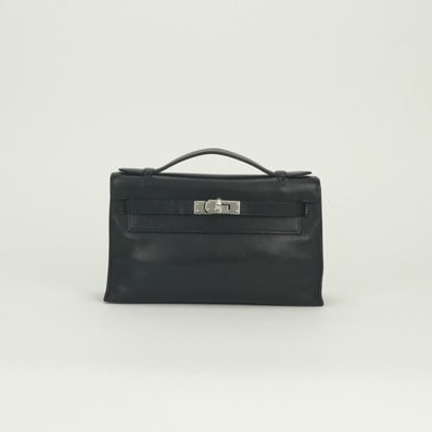 エルメス HERMES ポシェットケリー ポシェット ケリー バッグ クラッチバッグ セカンドバッグ エバーグレイン ノワール Noir ブラック Black 黒 シルバー金具 エヴァーグレイン 外縫い ミニバッグ