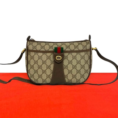 GUCCI グッチ シェリーライン GG 柄 ロゴ 金具 レザー PVC ショルダーバッグ ブラウン
59405