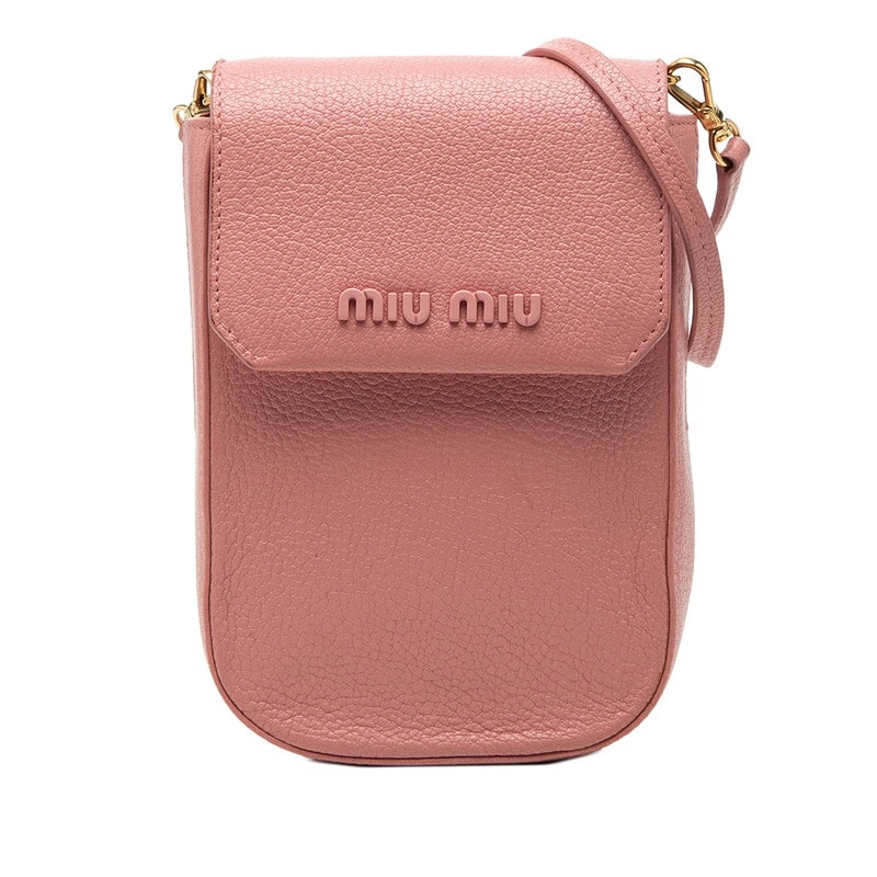 ミュウミュウ ロゴ 斜め掛け ショルダーバッグ ポシェット ピンク レザー レディース MIUMIU 【中古】