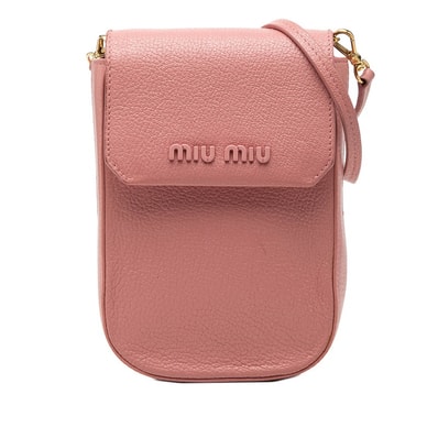 ミュウミュウ ロゴ 斜め掛け ショルダーバッグ ポシェット ピンク レザー レディース MIUMIU 【中古】