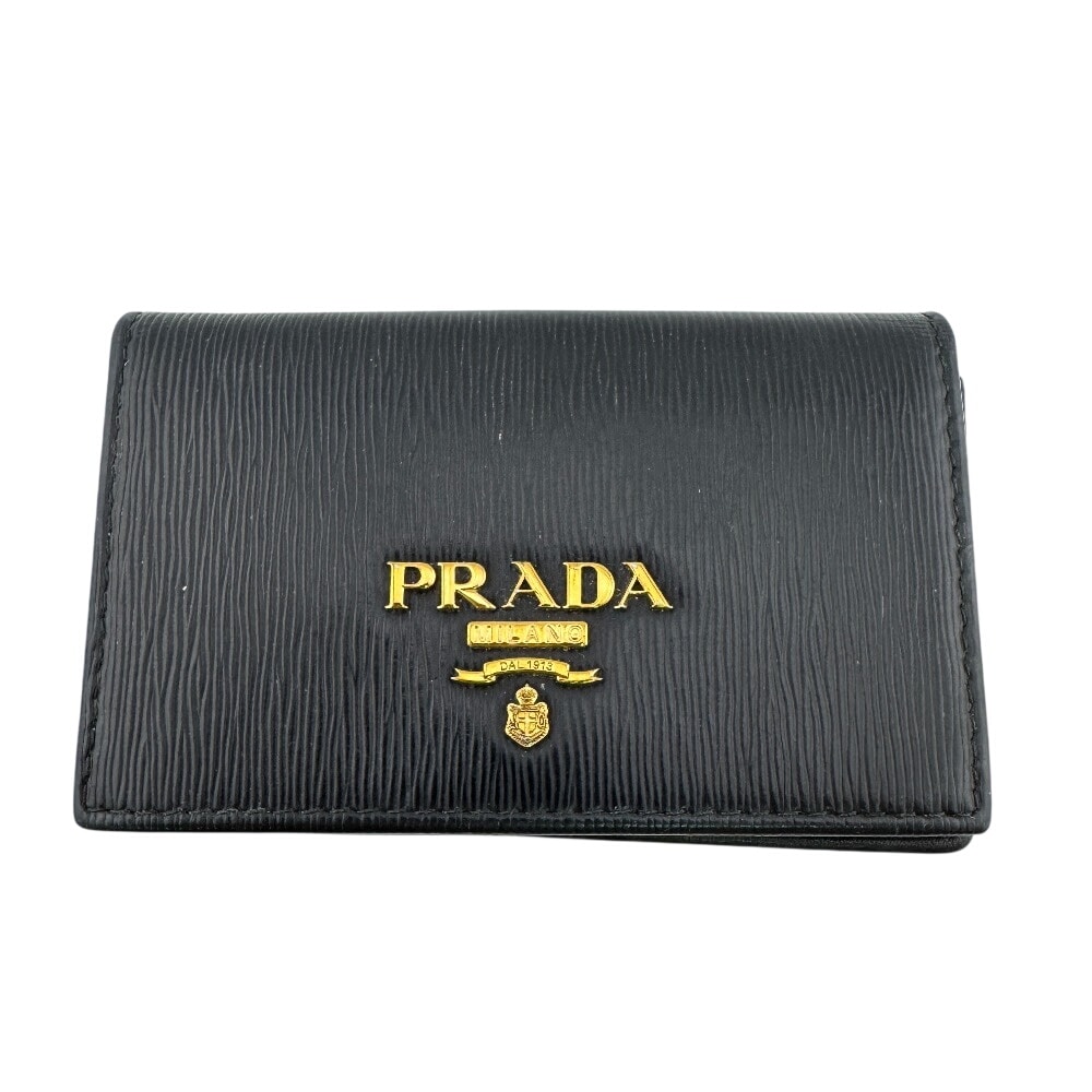 プラダ PRADA カードケース ロゴプレート 名刺入れ コインケース 小銭入れ ブラック