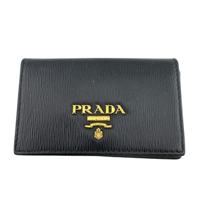 プラダ PRADA カードケース ロゴプレート 名刺入れ コインケース 小銭入れ ブラック