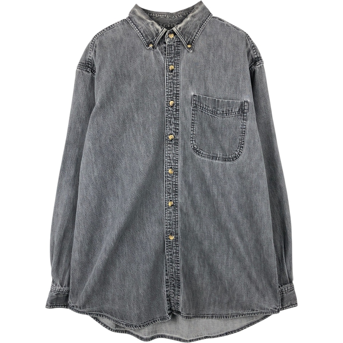 빈티지 90년대 L.L.Bean 긴소매 버튼다운 블랙 데님 셔츠 남성용 미디엄 상당 빈티지/EAA652030