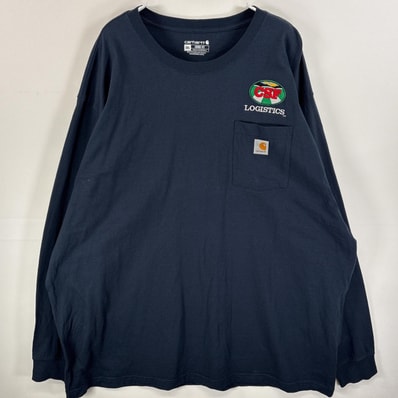 古着 カーハート Carhartt 長袖Tシャツ バック ラバープリント ワンポイント ロゴ 企業 ロゴ 3XL ネイビー メンズ