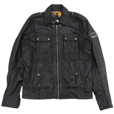 ディーゼル ラムスキン チェックライニング シングル ライダースジャケット メンズ ブラック XL XL