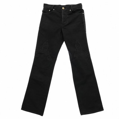 CHROME HEARTS クロムハーツ(原本無) OLD FLEURKNEE DNM PANTS オールド フレアニー デニム パンツ ブラック系 34【中古】