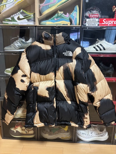 Supreme x The North Face Bleached Denim Print Nuptse Jacket "Black"