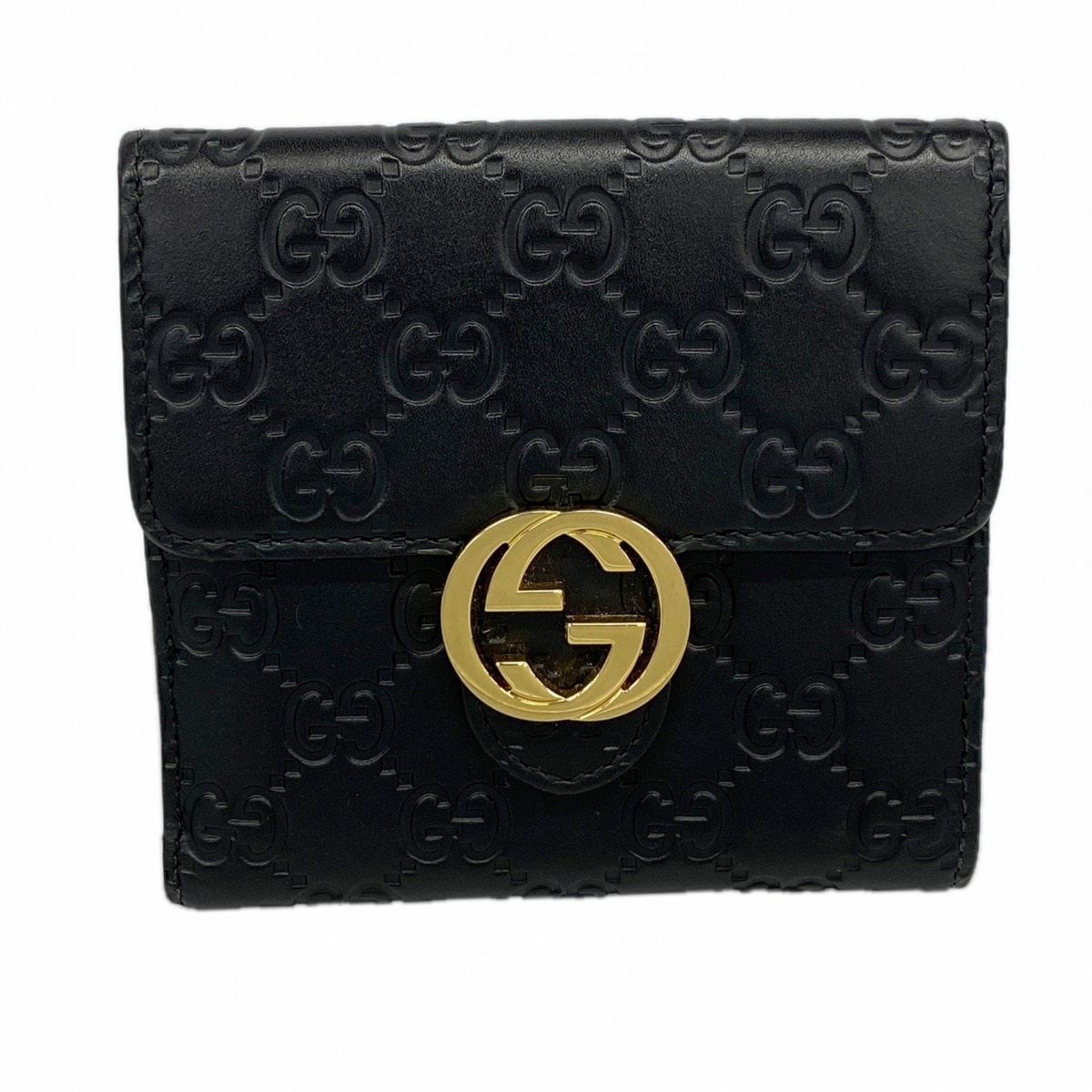 【6ed4190-k】グッチ 財布 グッチシマ 369676 レザー ブラック ゴールド金具【中古】レディース