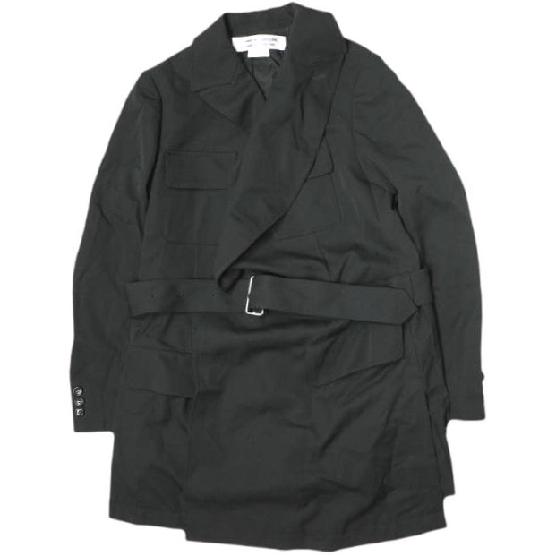 COMME des GARCONS COMME des GARCONS コムデギャルソン コムデギャルソン 日本製 15SS ウールギャバジン ベルテッドジャケット RO-J001 M BLACK コムコム コート アウター g21304