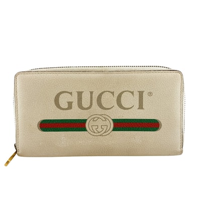 グッチ GUCCI 長財布 ロゴプリント ラウンドファスナー 496317 ホワイト