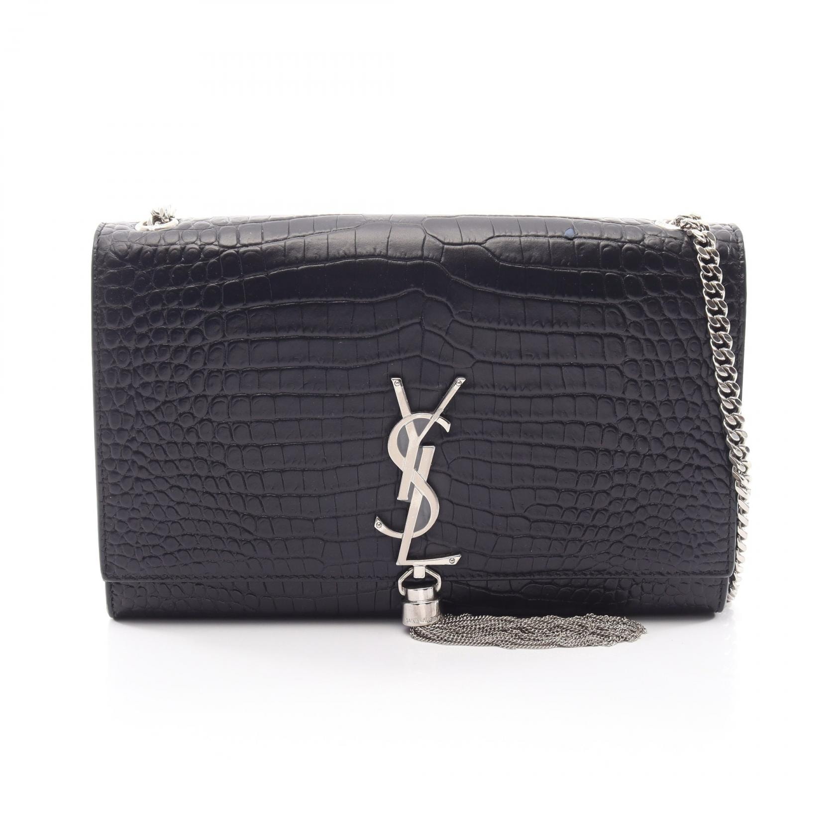 サンローランパリ SAINT LAURENT PARIS ケイト モノグラム クロコ型押し ショルダーバッグ バッグ レザー レディース ブラック系 354119 【中古】