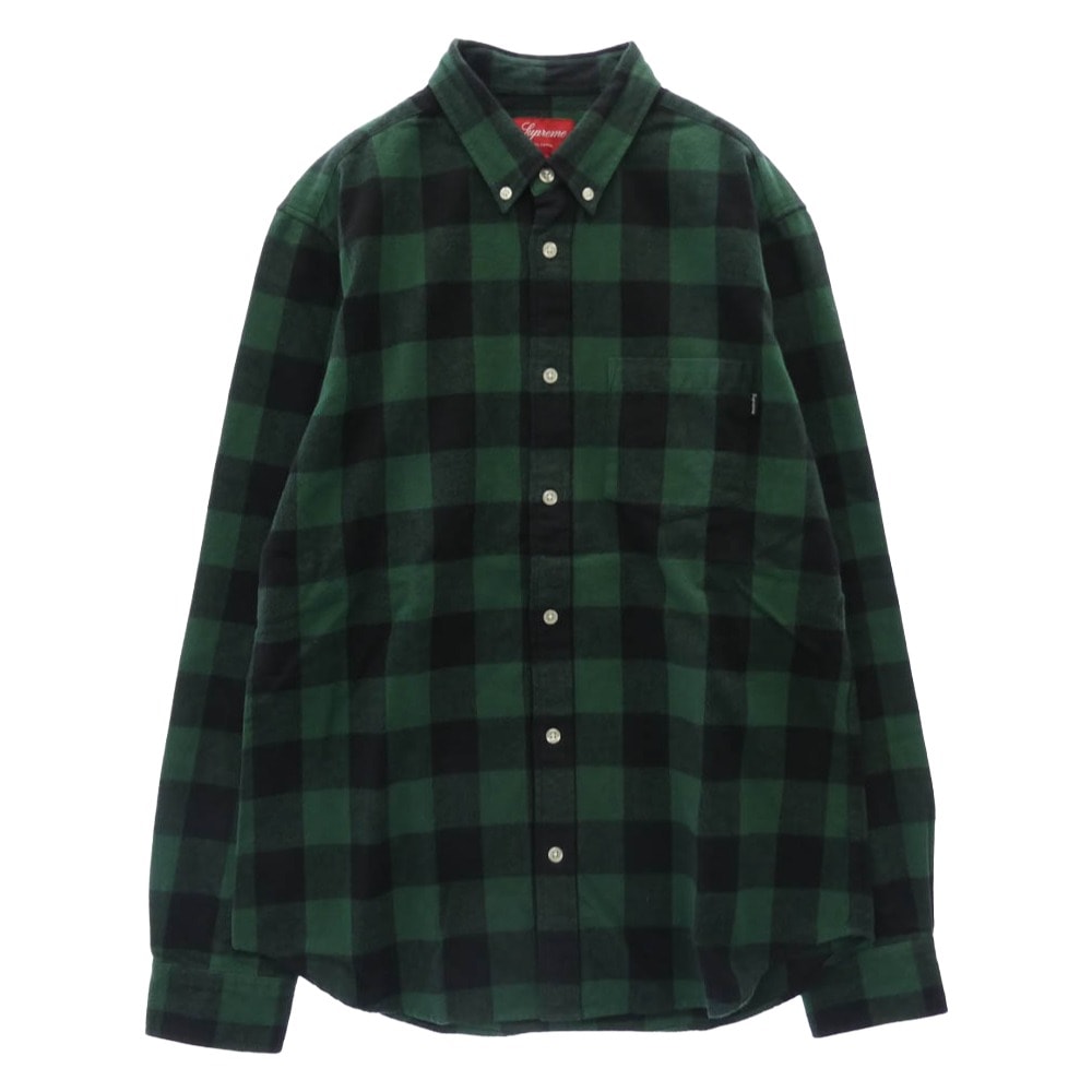 Supreme シュプリーム 長袖シャツ 12AW Buffalo Check Shirt  バッファロー ブロックチェック ボタンダウン 長袖 シャツ グリーン系 M【中古】