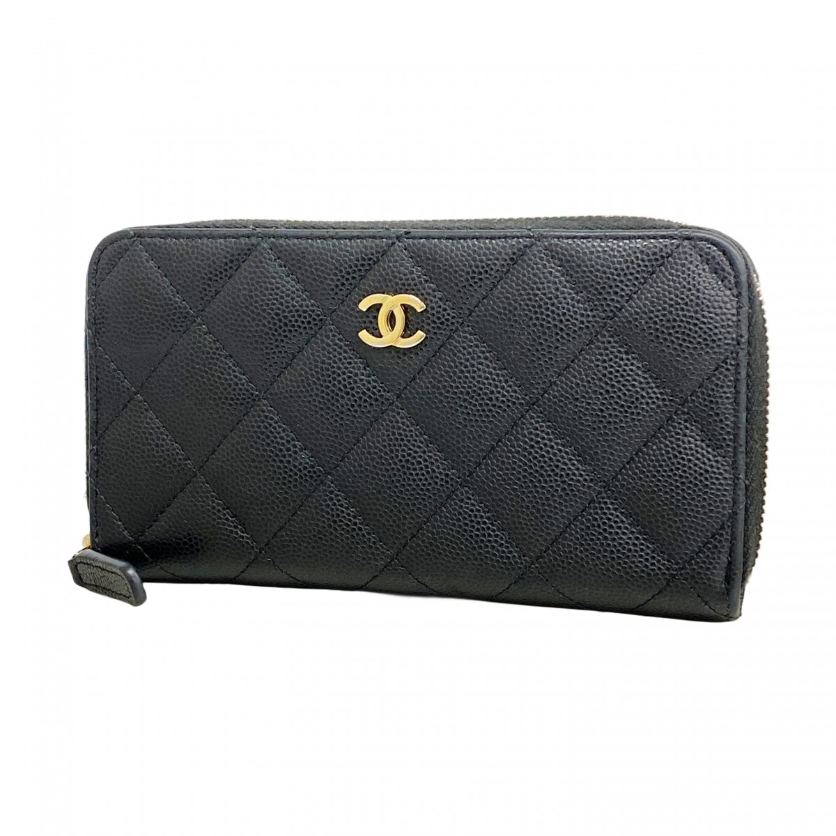 【6db1338-k】シャネル コインケース マトラッセ キャビアスキン ブラック シャンパンゴールド金具【中古】レディース