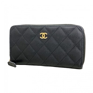 【6db1338-k】シャネル コインケース マトラッセ キャビアスキン ブラック シャンパンゴールド金具【中古】レディース