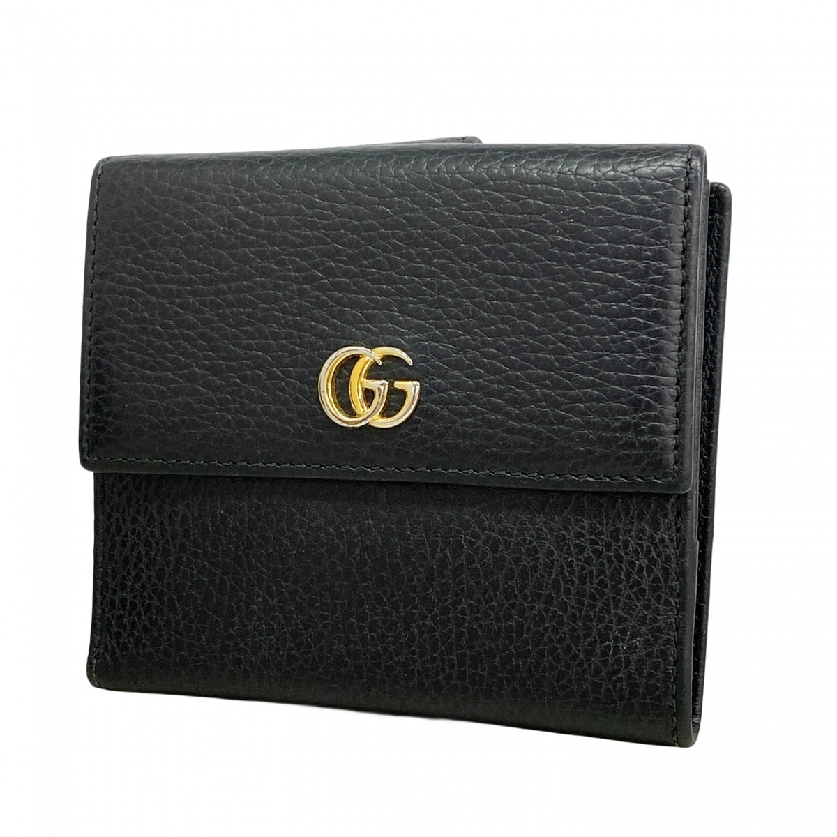 【6ea0195-k】グッチ 財布 GGマーモント 456122 レザー ブラック ゴールド金具【中古】レディース