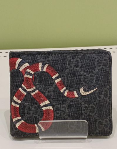 GUCCI Kingsnake Print GG Supreme Wallet "Black"