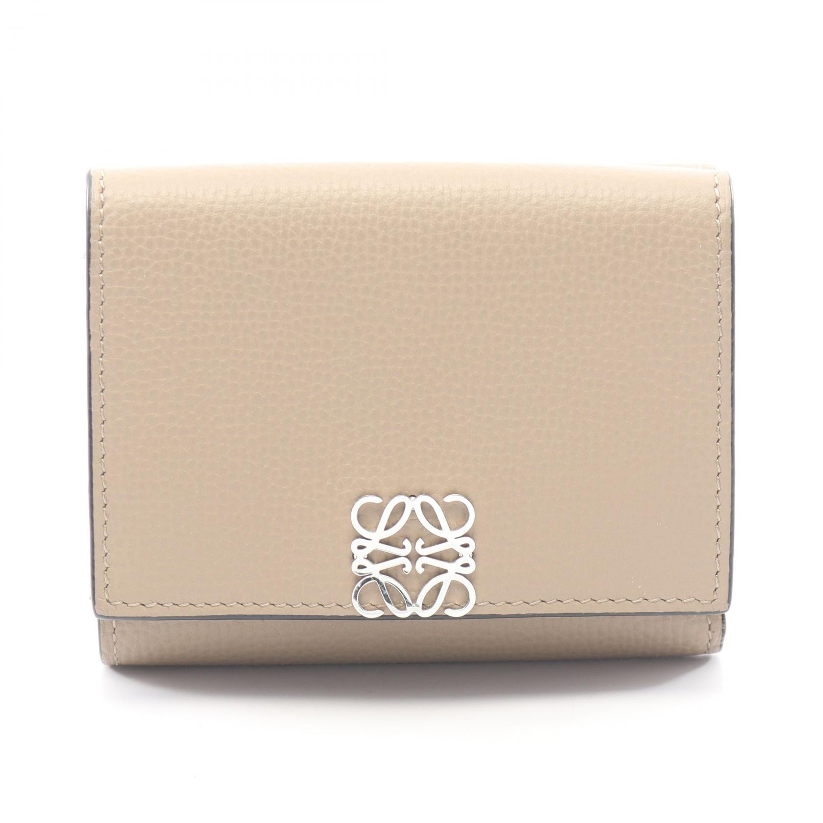 ロエベ LOEWE アナグラム トライフォールド ウォレット 三つ折り財布 財布 レザー レディース ベージュ系 C821TR2X1 【中古】