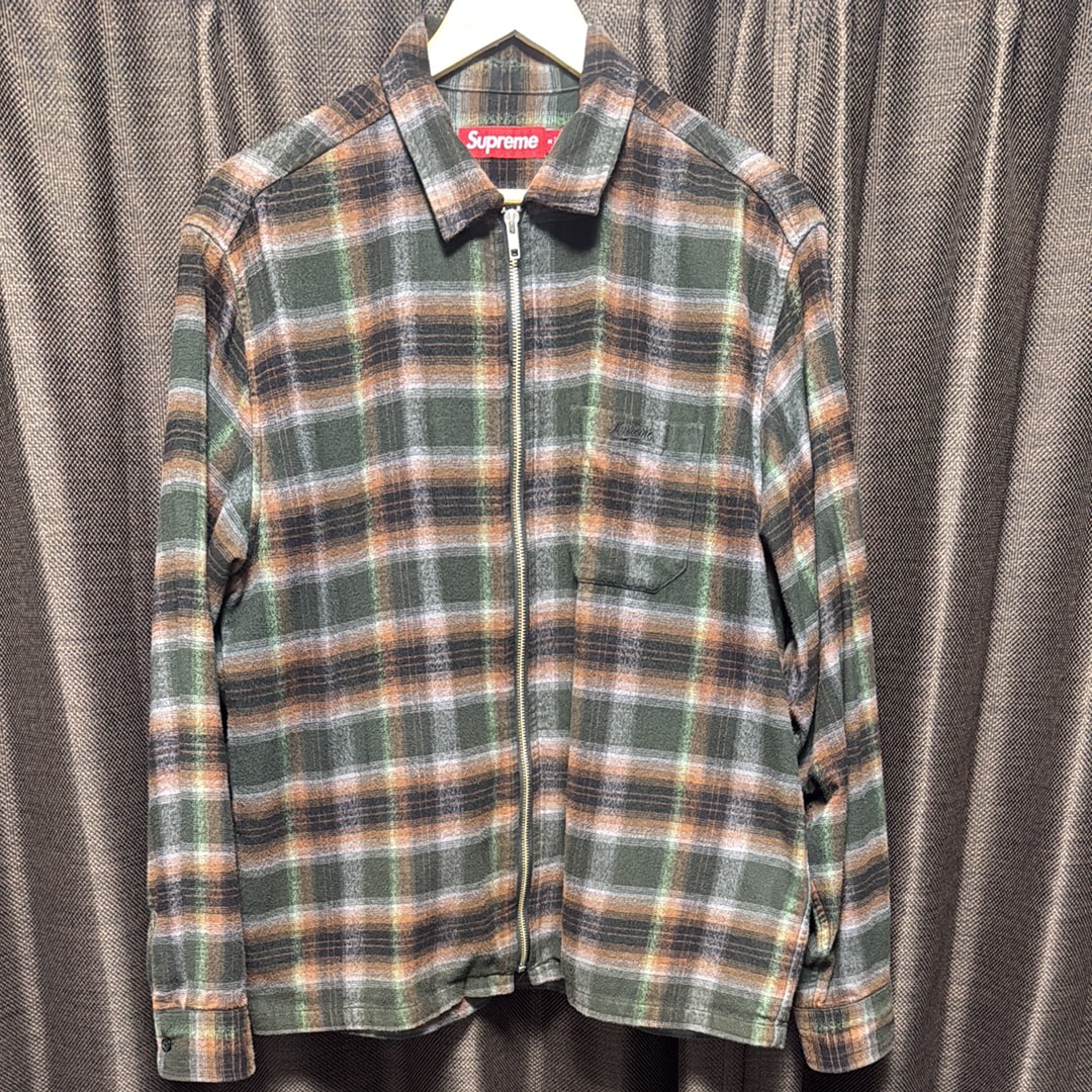 Supreme Shadow Plaid Flannel Zip Up Shirt "Green"