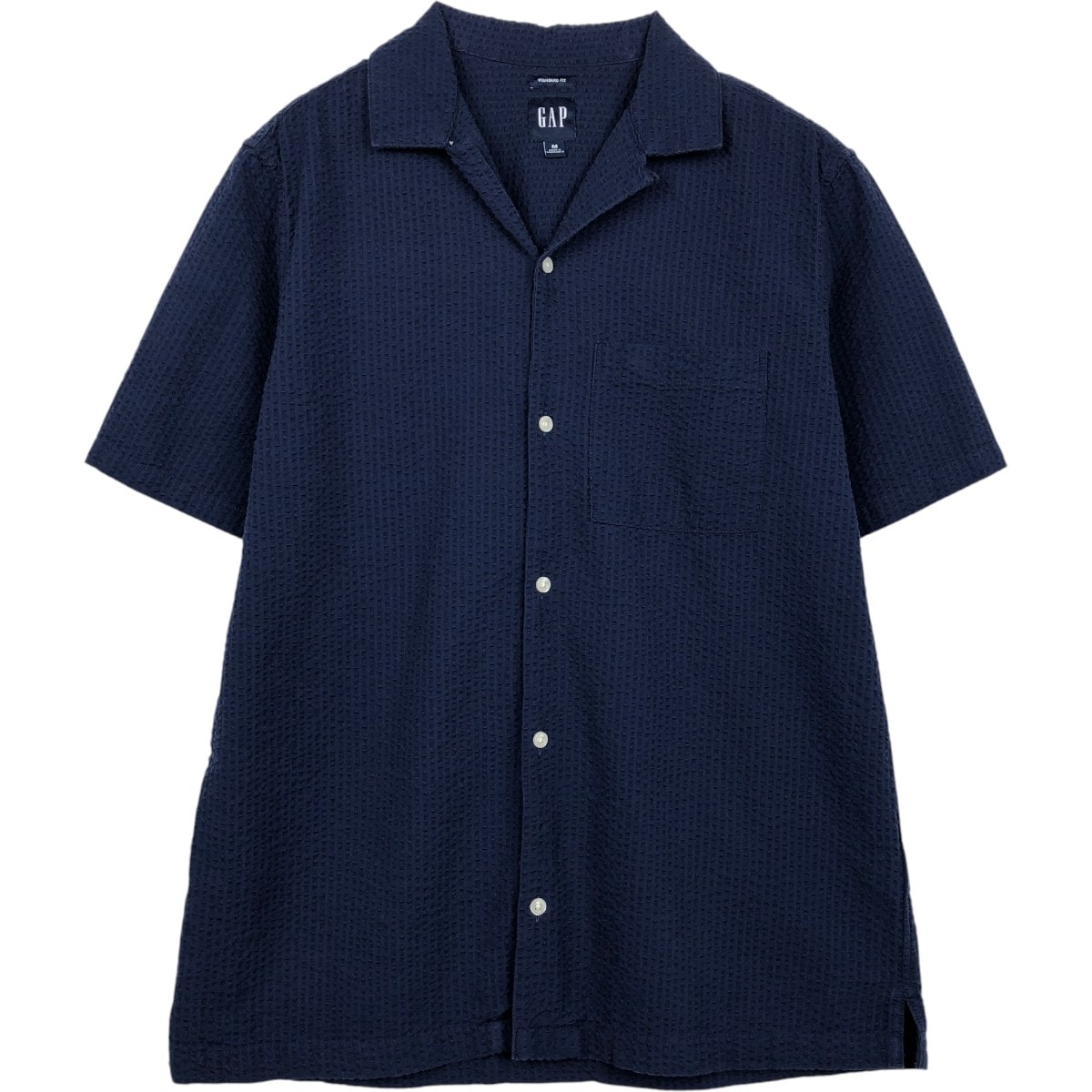古着 00年代 ギャップ GAP STANDARD FIT シアサッカー 半袖 オープンカラー コットンシャツ ボックスシャツ メンズM相当/eaa655684
