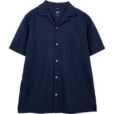 古着 00年代 ギャップ GAP STANDARD FIT シアサッカー 半袖 オープンカラー コットンシャツ ボックスシャツ メンズM相当/eaa655684