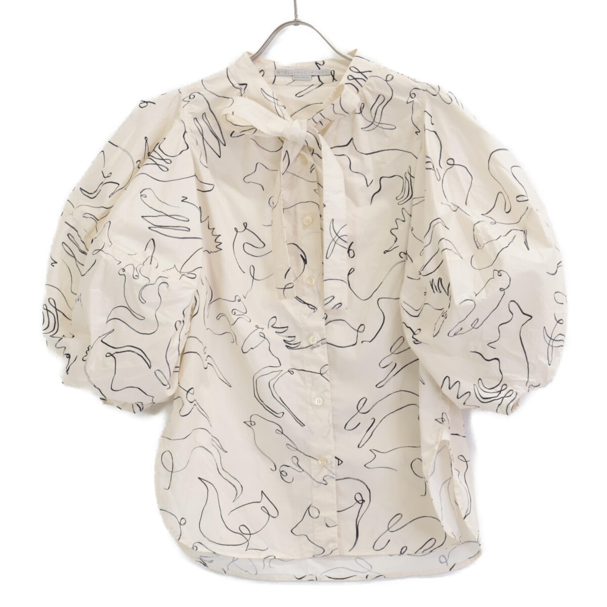ステラマッカートニー 美品 620026 3BS100 コットン アニマル柄 ボウタイパフスリーブ 36