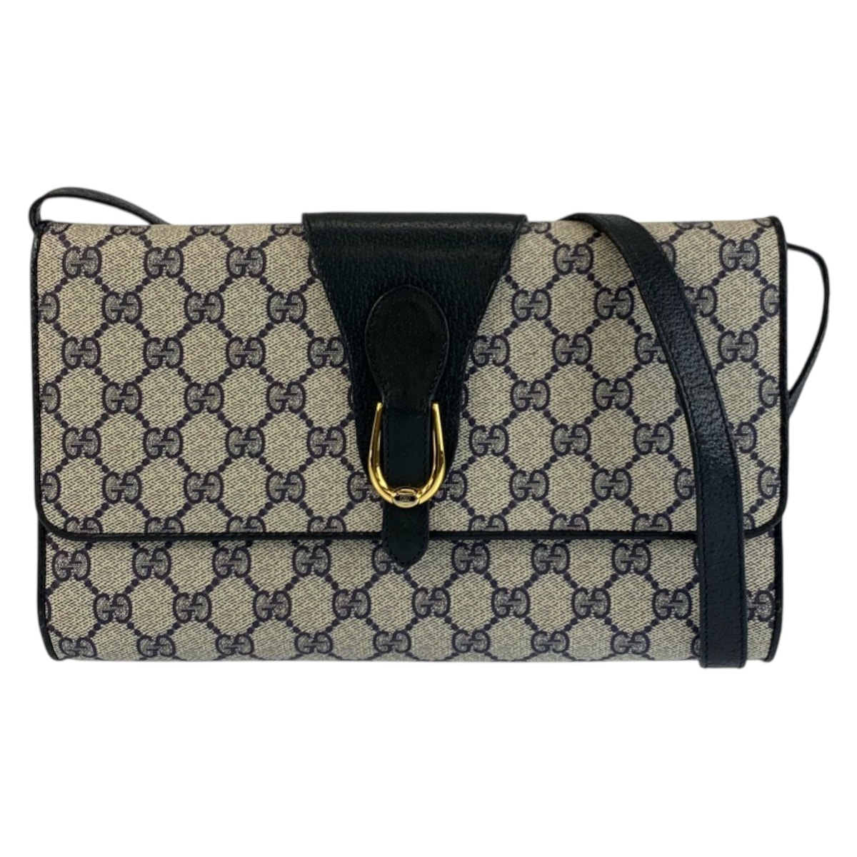 美品 GUCCI グッチ ヴィンテージ グレー ネイビー ゴールド金具 GGスプリームキャンバス レザー/ ショルダーバッグ ポシェット 601366 【中古】