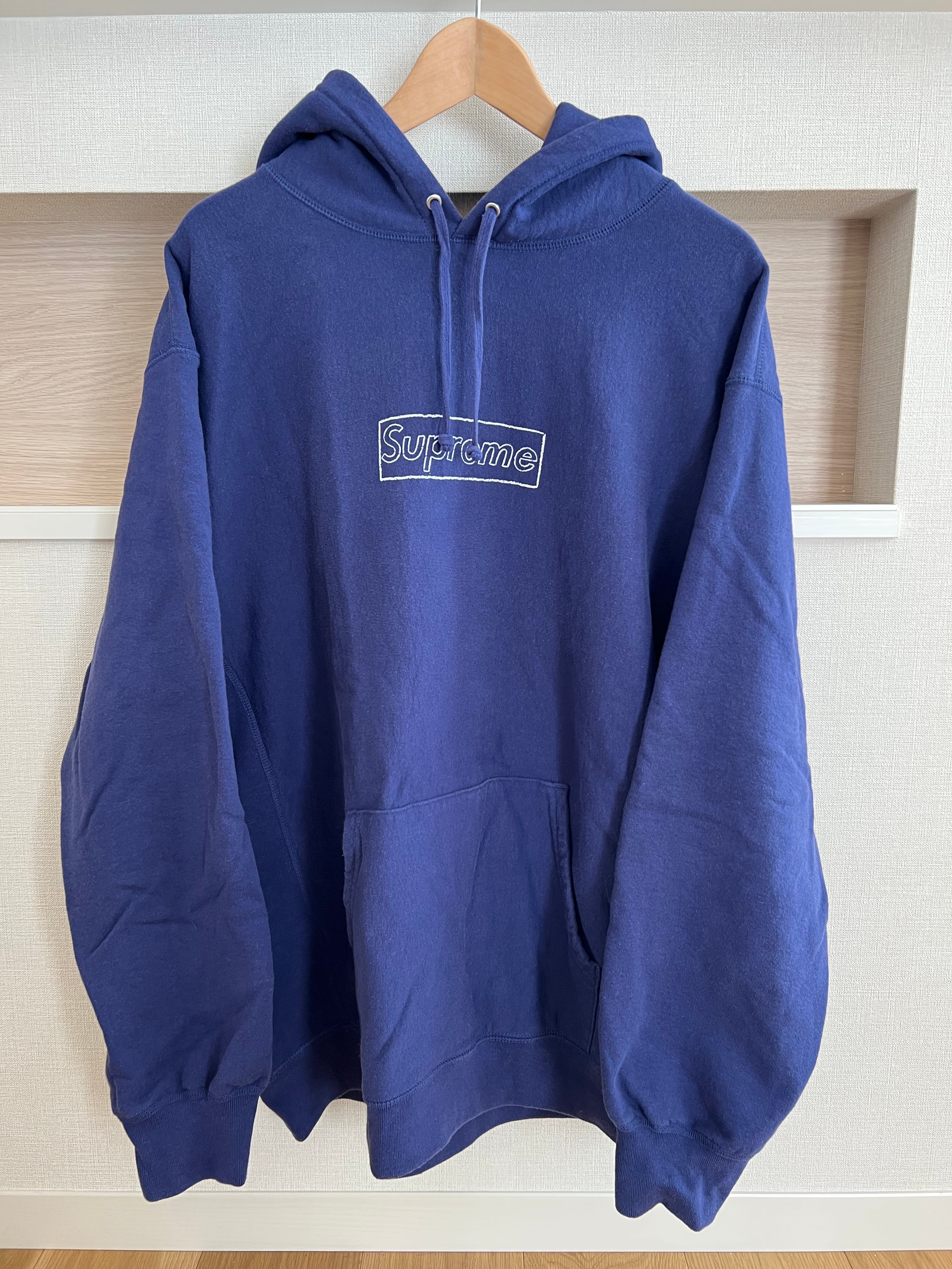 Supreme KAWS Chalk Logo Hooded Sweatshirt "Washed Navy"(2021)